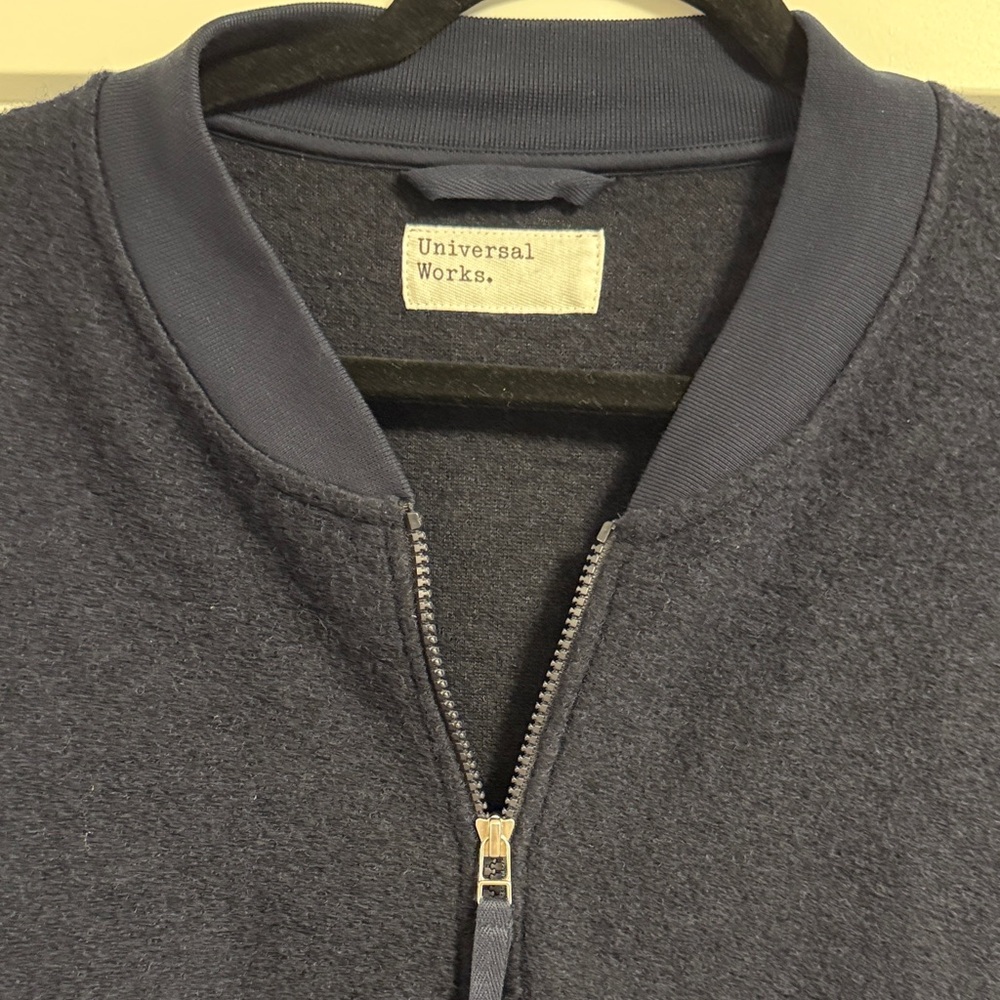 Universal Works Navy Zip-Up Wool Bomber Jacket - Picture 2 of 5